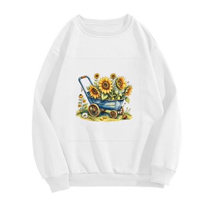 Vintage Wagon Full Of Sunny Sunflowers Cottagecore Crewneck Sweatshirt