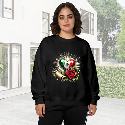 Mexico Flag Heart Rose Graphic Crewneck Sweatshirt