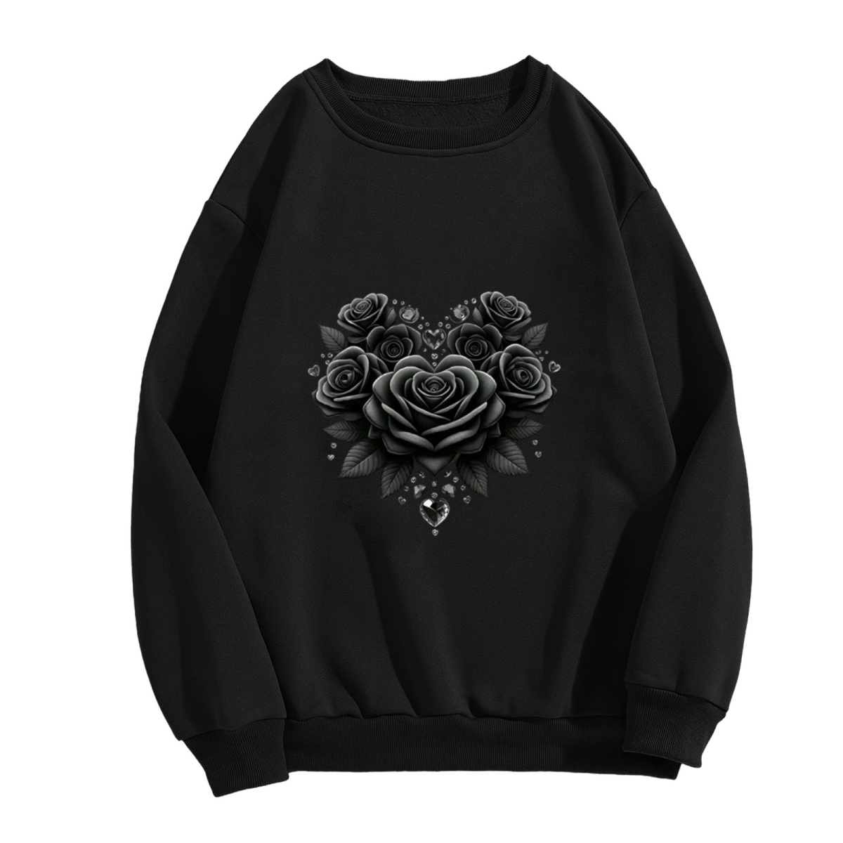 Gothic Black Heart?Shaped Roses Dark Aesthetic Crewneck Sweatshirt