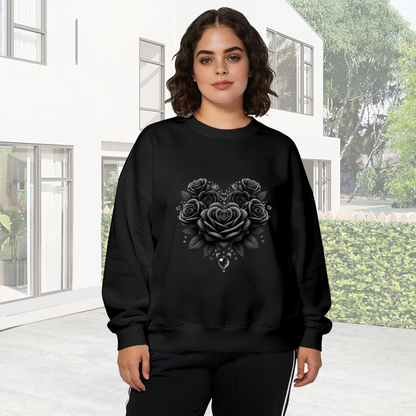 Gothic Black Heart?Shaped Roses Dark Aesthetic Crewneck Sweatshirt