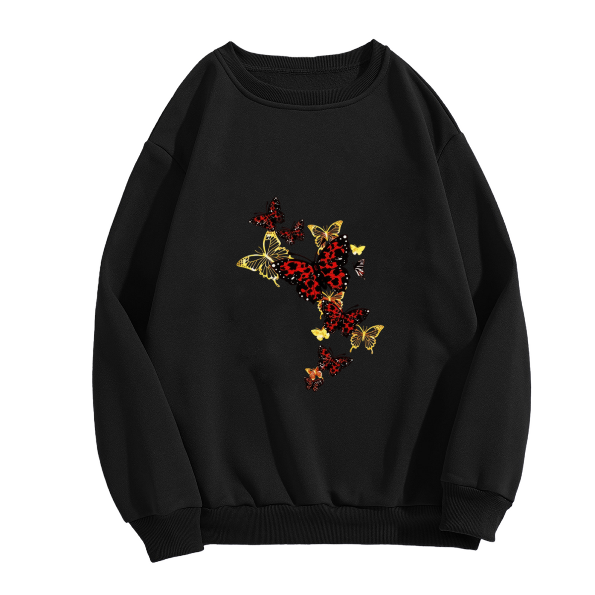 Bold Red?Gold Leopard?Pattern Butterfly Crewneck Sweatshirt