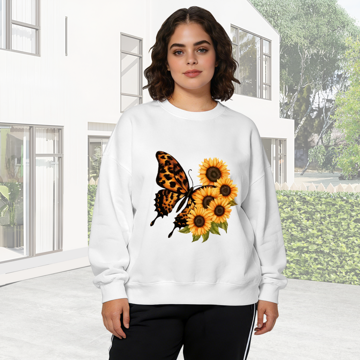 Monarch Butterfly With Sunflower Blooms Crewneck Sweatshirt