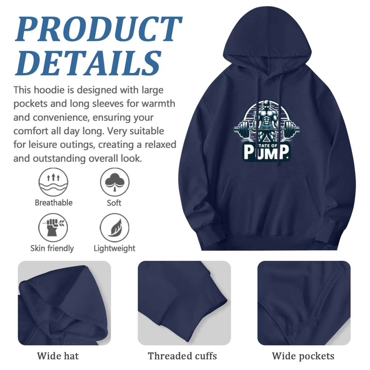 State Of Pump Gym Weightlifting Fitness Hoodie, Athletic Soft Comfort Workout Top