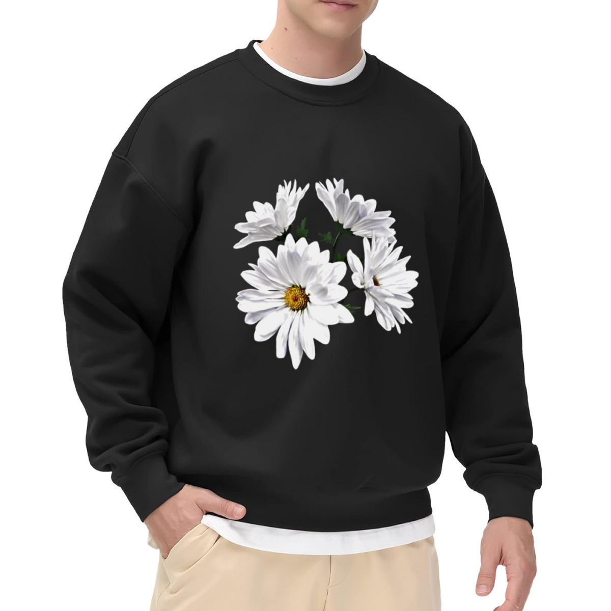 Realistic White Daisy Floral Aesthetic Crewneck Sweatshirt