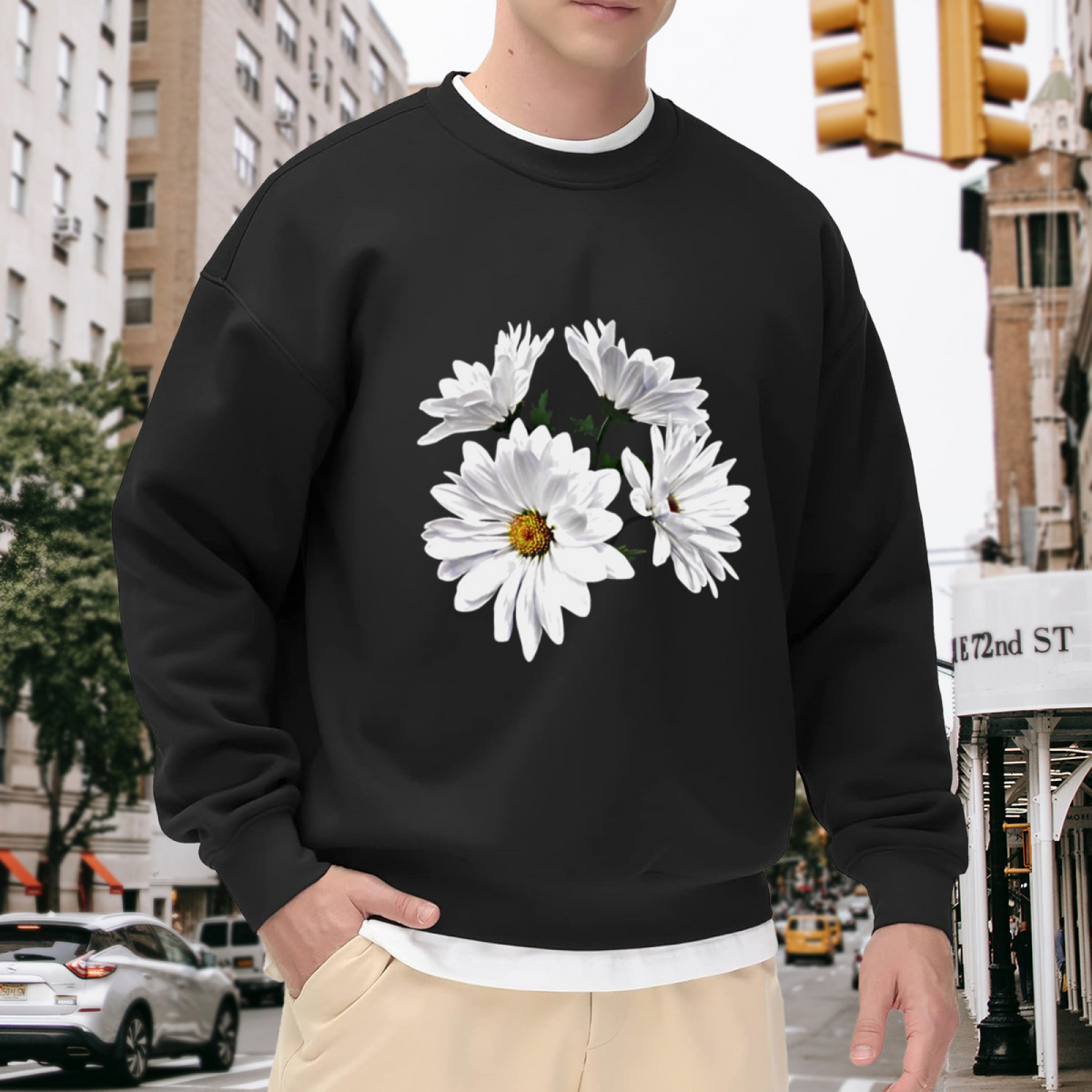 Realistic White Daisy Floral Aesthetic Crewneck Sweatshirt