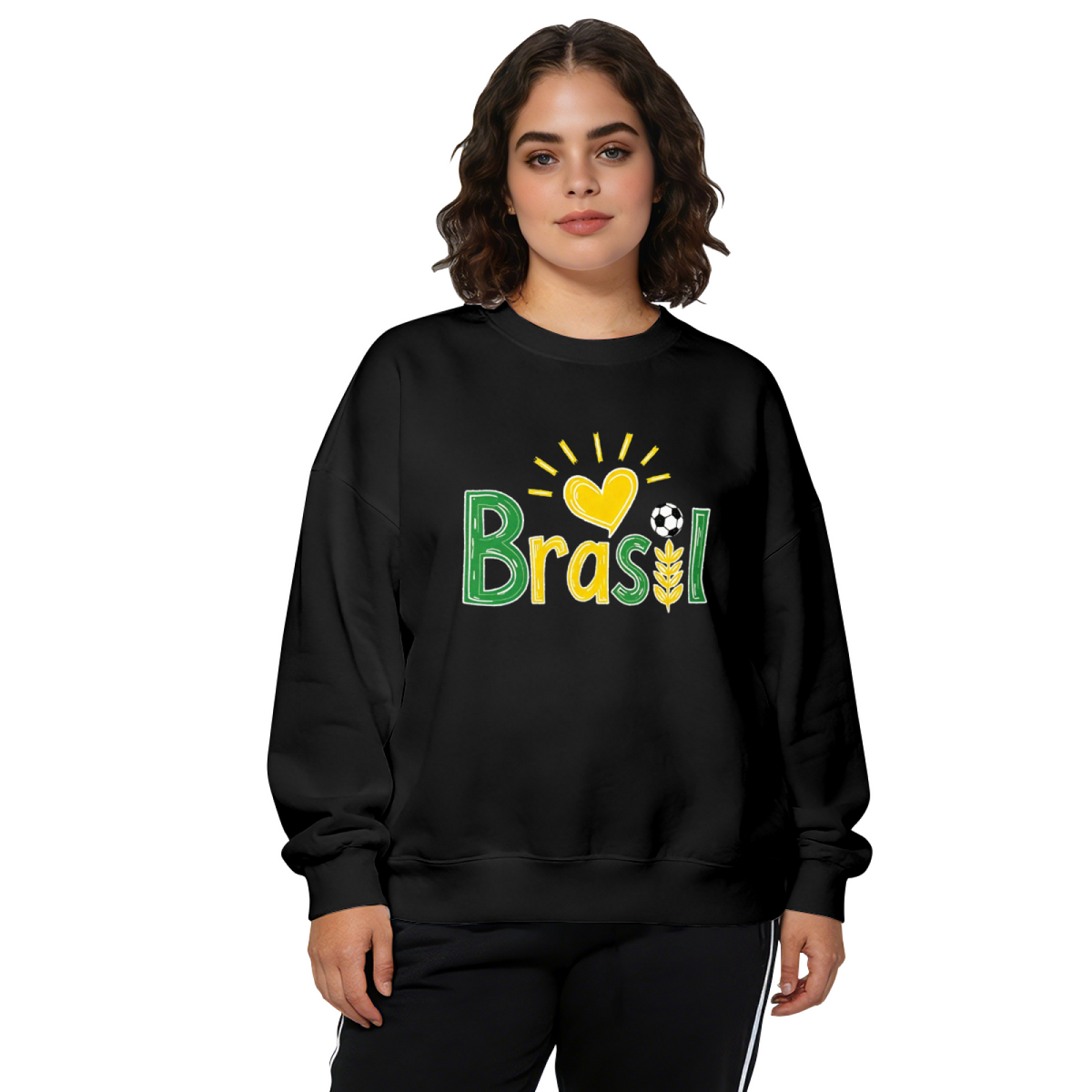 Brasil Football Love Patriotic Graphic Crewneck Sweatshirt
