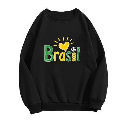 Brasil Football Love Patriotic Graphic Crewneck Sweatshirt