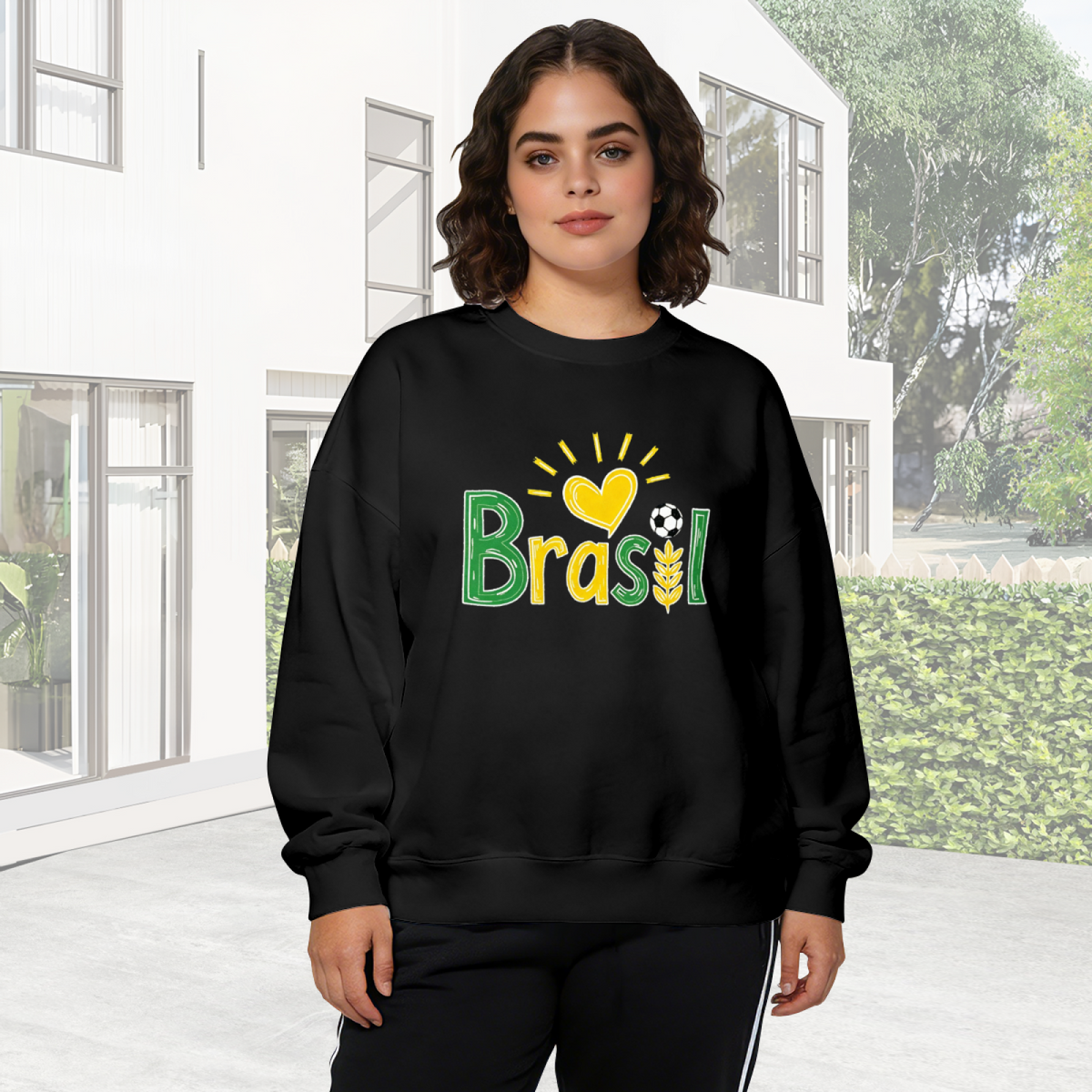Brasil Football Love Patriotic Graphic Crewneck Sweatshirt