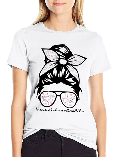 Music Teacher Messy Bun T-Shirt