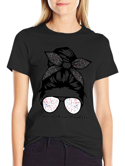 Music Teacher Messy Bun T-Shirt