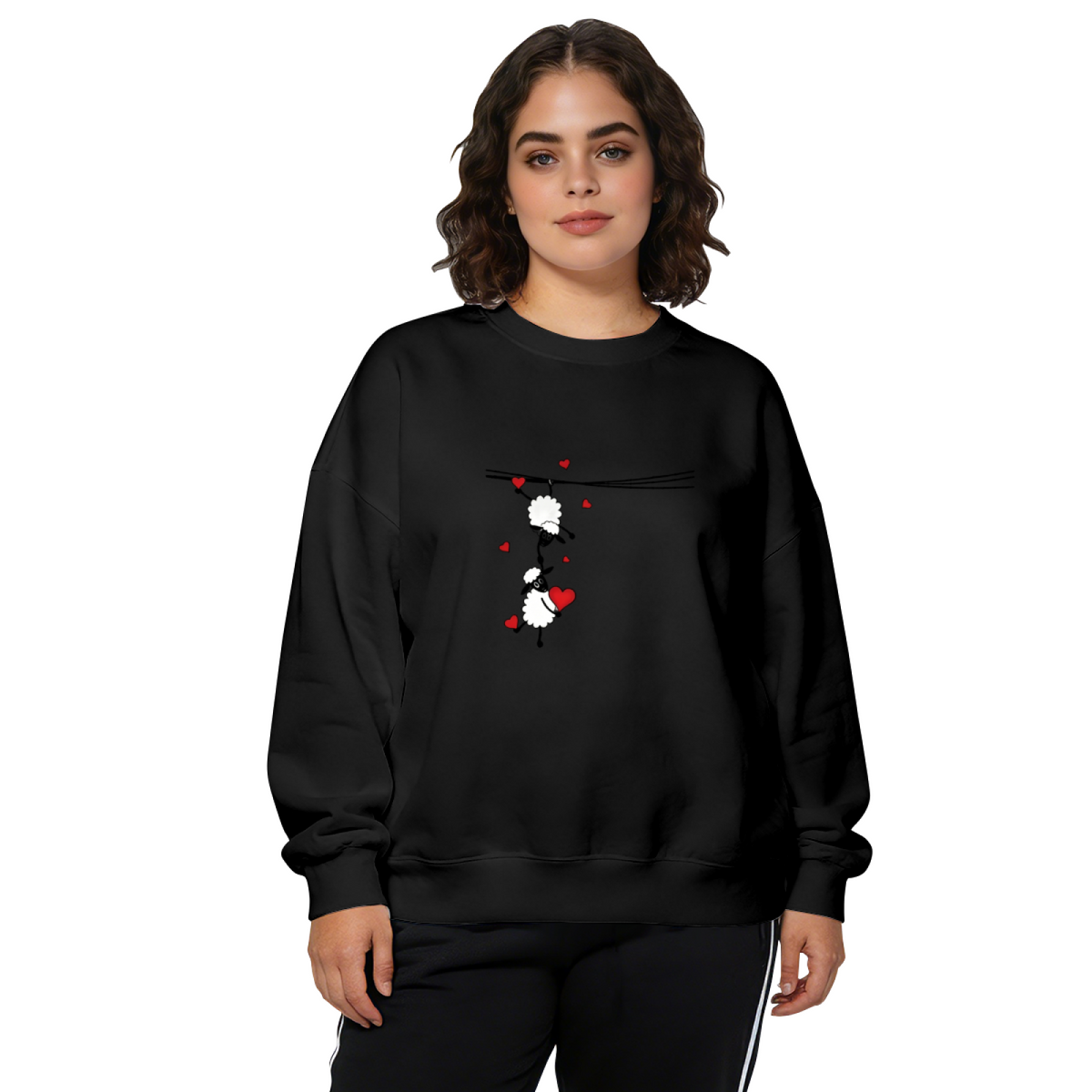 Sweet Sheep Couple With Lovely Hearts Cartoon Crewneck Sweatshirt