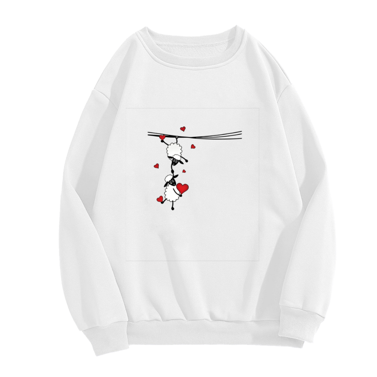 Sweet Sheep Couple With Lovely Hearts Cartoon Crewneck Sweatshirt