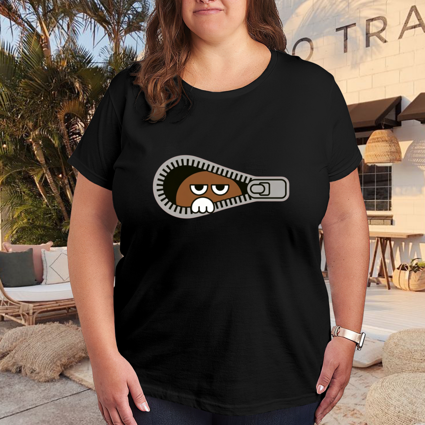 Funny Zipper Peeking Character Cartoon Tee