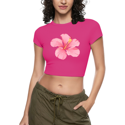 Tropical Pink Hibiscus Flower Hot Pink Crop Tee ¨C Vacation Beach Summer Top 8.