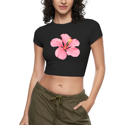 Tropical Pink Hibiscus Flower Hot Pink Crop Tee ¨C Vacation Beach Summer Top 8.