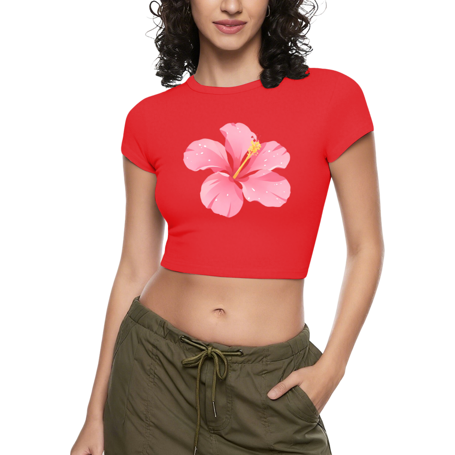 Tropical Pink Hibiscus Flower Hot Pink Crop Tee ¨C Vacation Beach Summer Top 8.