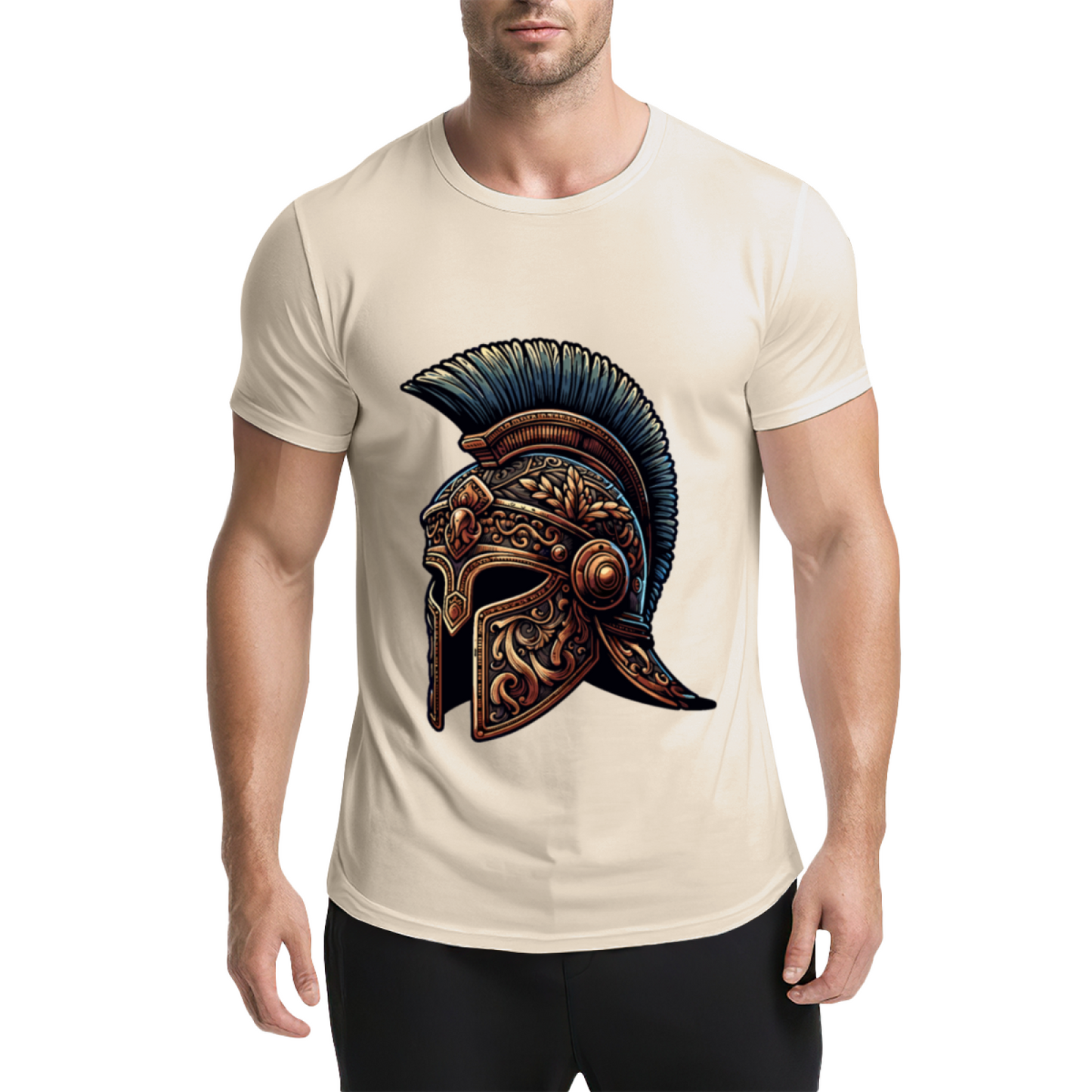 Ornate Ancient Spartan Warrior Helmet Vintage Print T-Shirt
