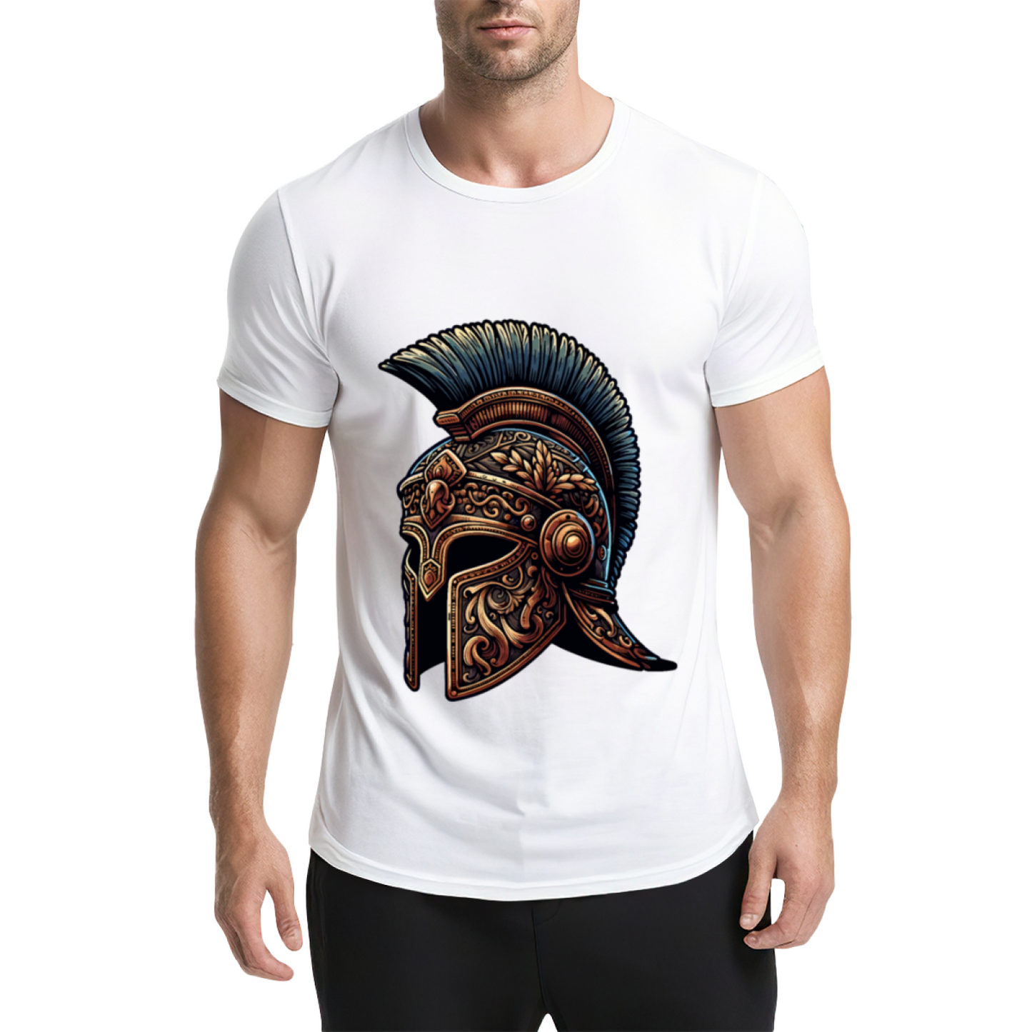Ornate Ancient Spartan Warrior Helmet Vintage Print T-Shirt