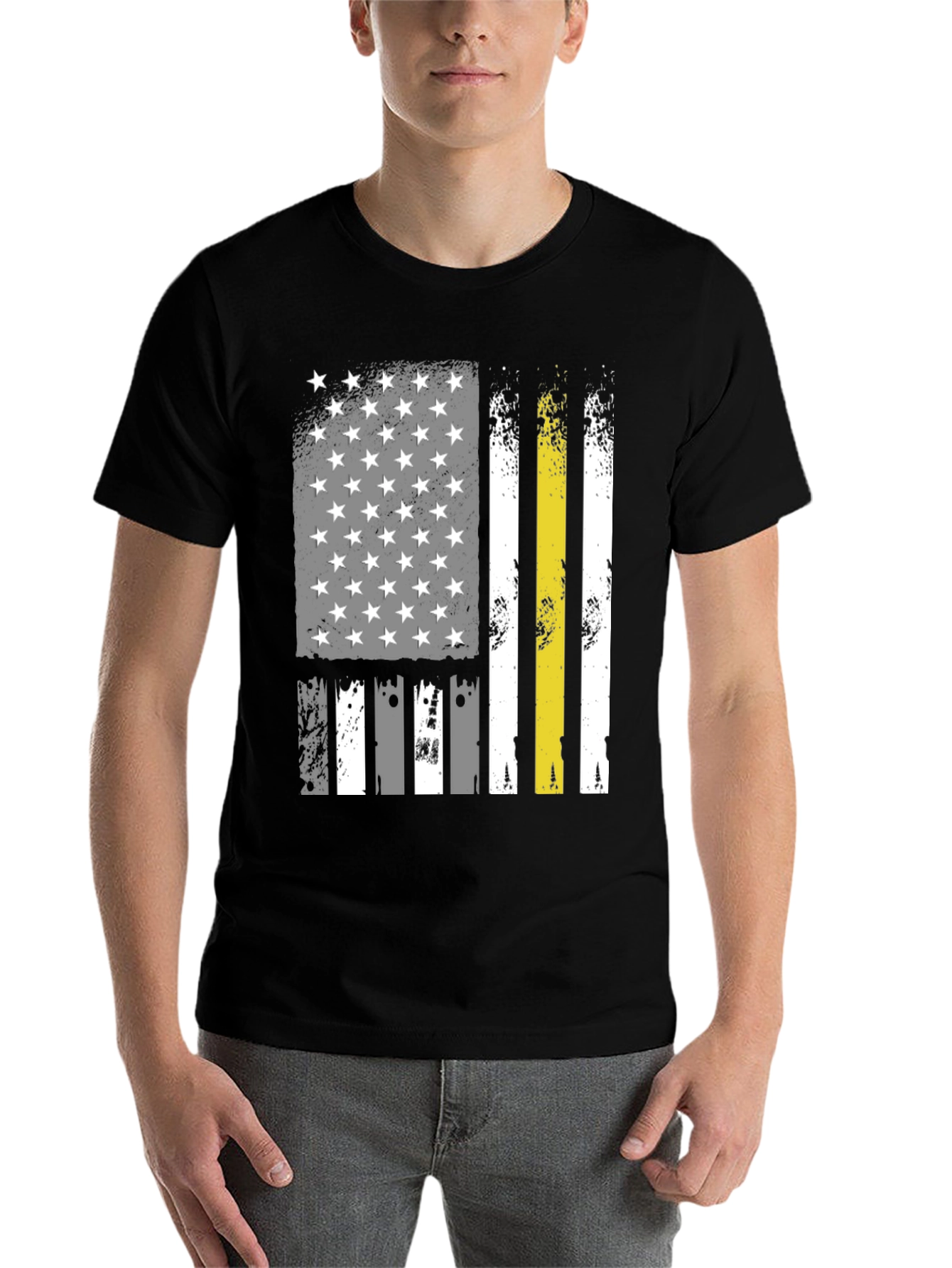 American Flag Thin Yellow Line Black T-Shirt