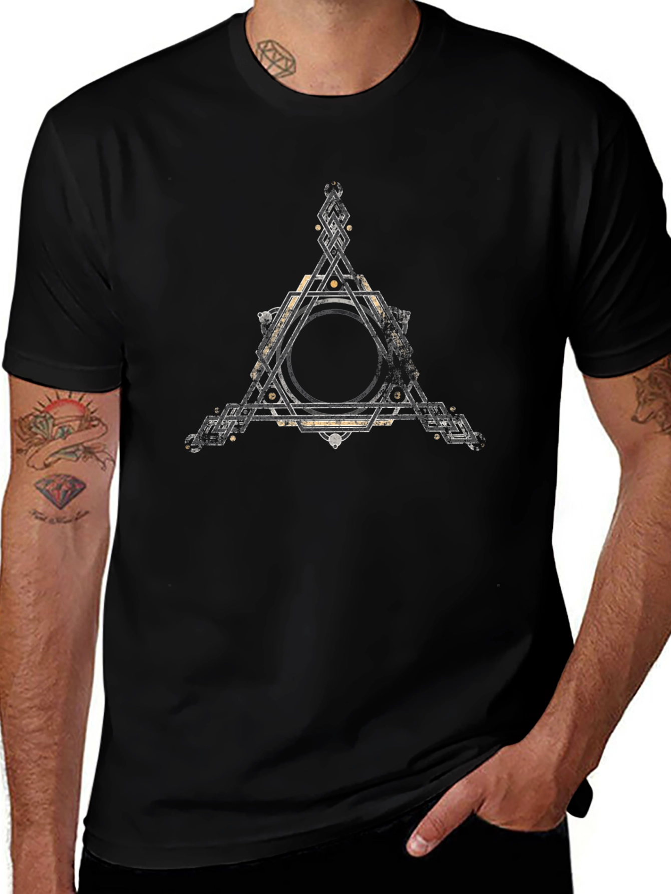 Geometric Triangle Graphic Black T-Shirt