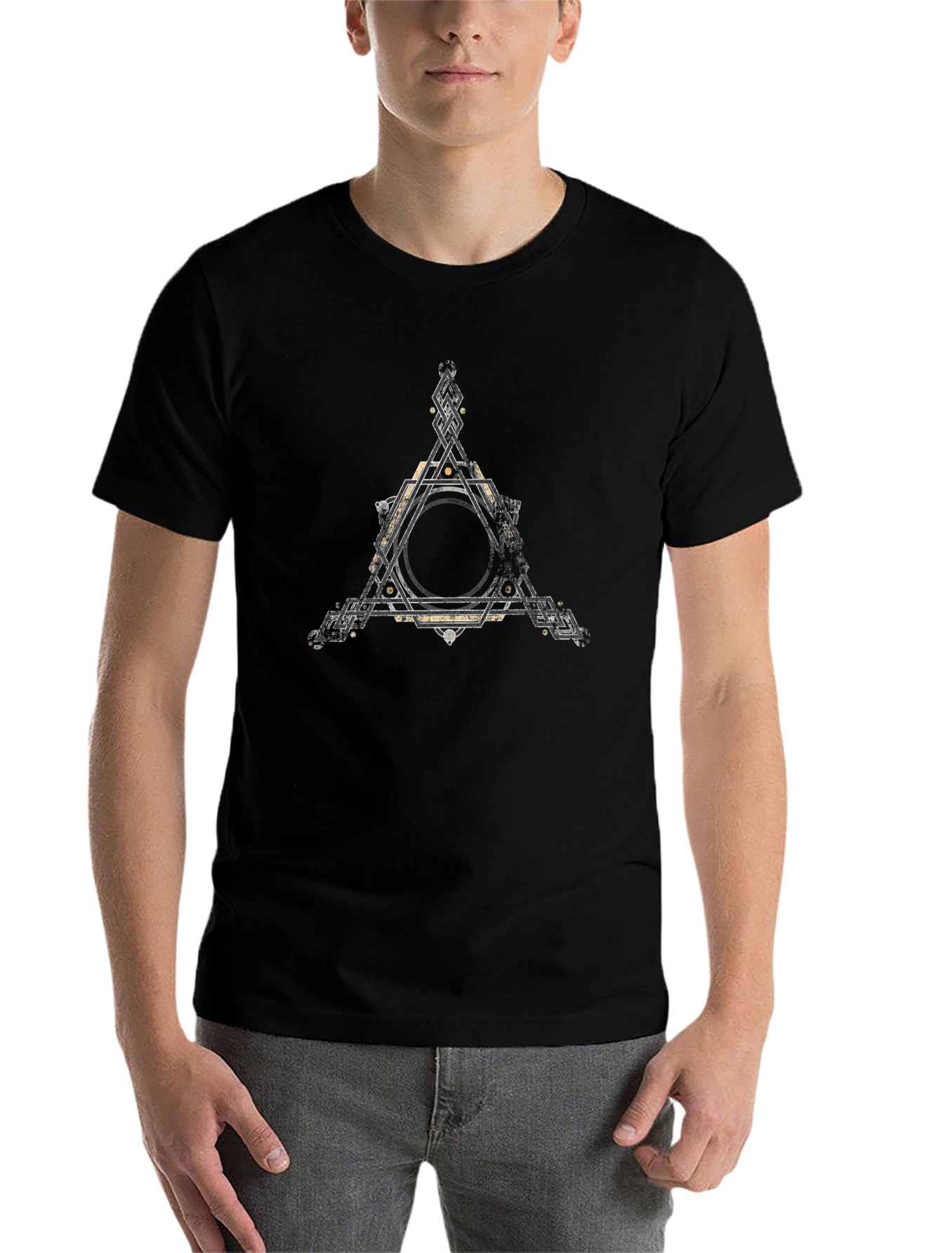 Geometric Triangle Graphic Black T-Shirt