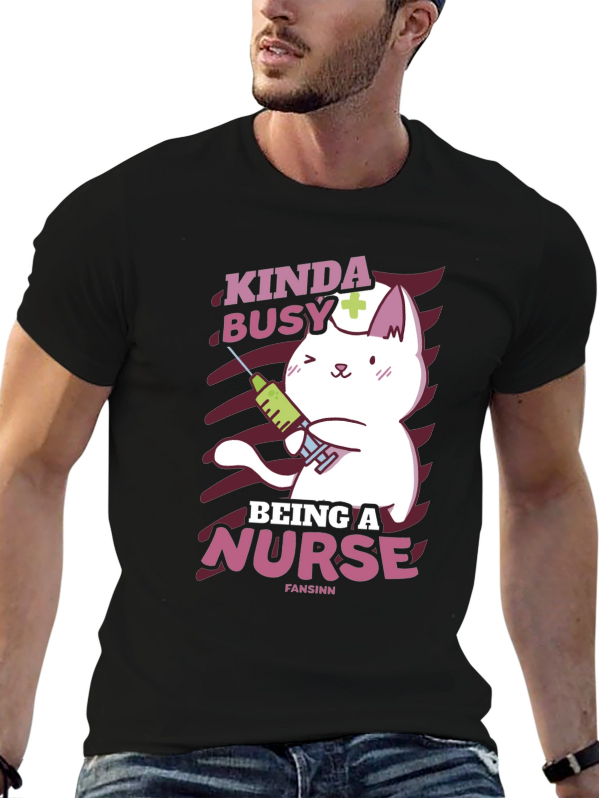 Kinda Busy Being a Nurse Funny Cat T-Shirt