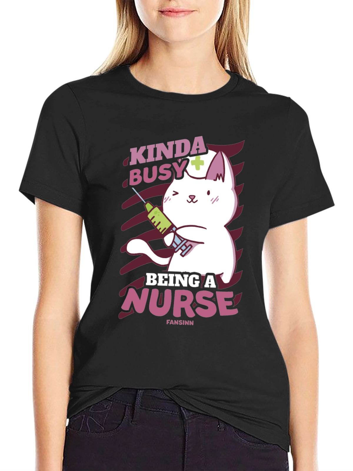 Kinda Busy Being a Nurse Funny Cat T-Shirt