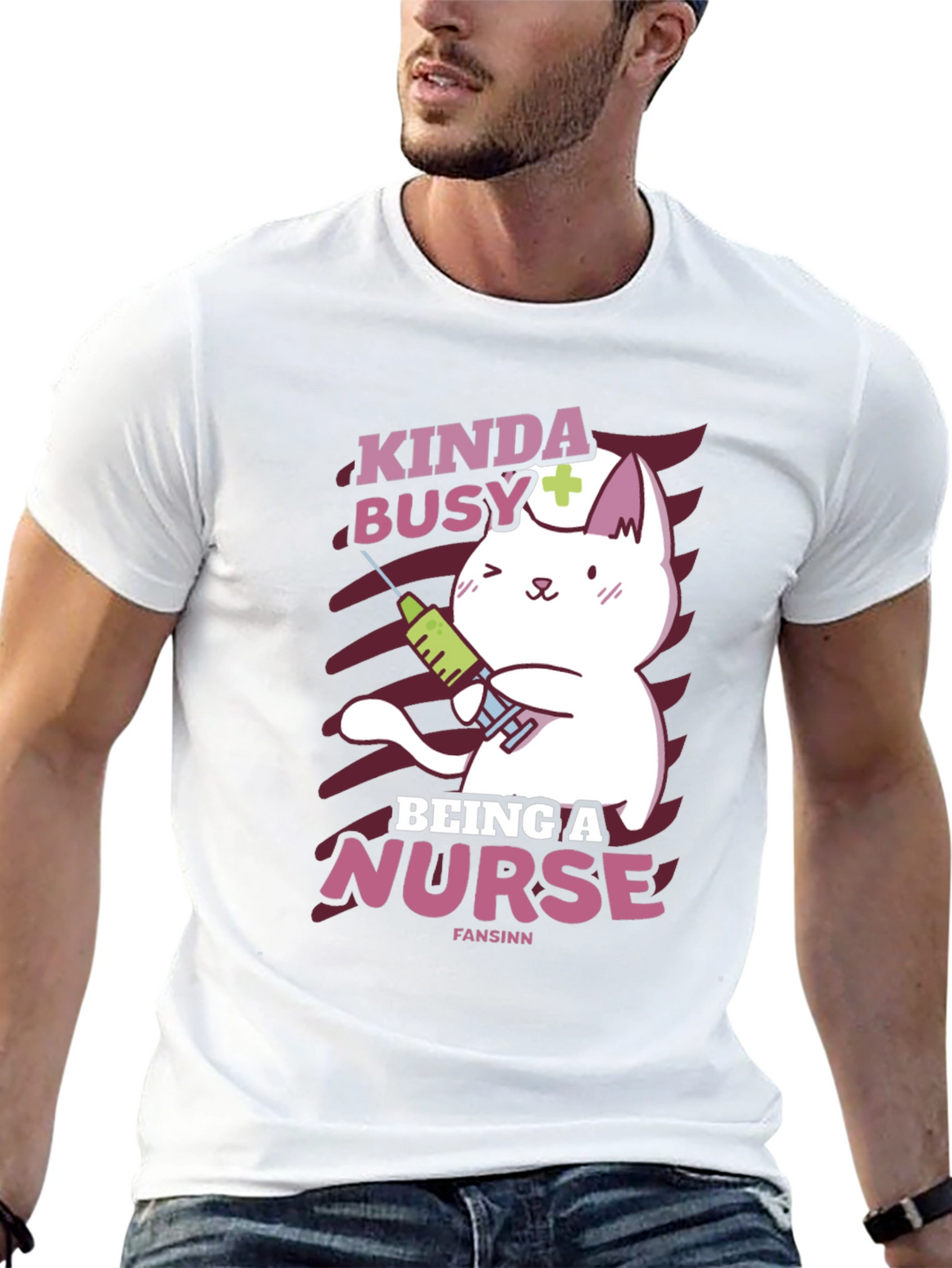 Kinda Busy Being a Nurse Funny Cat T-Shirt