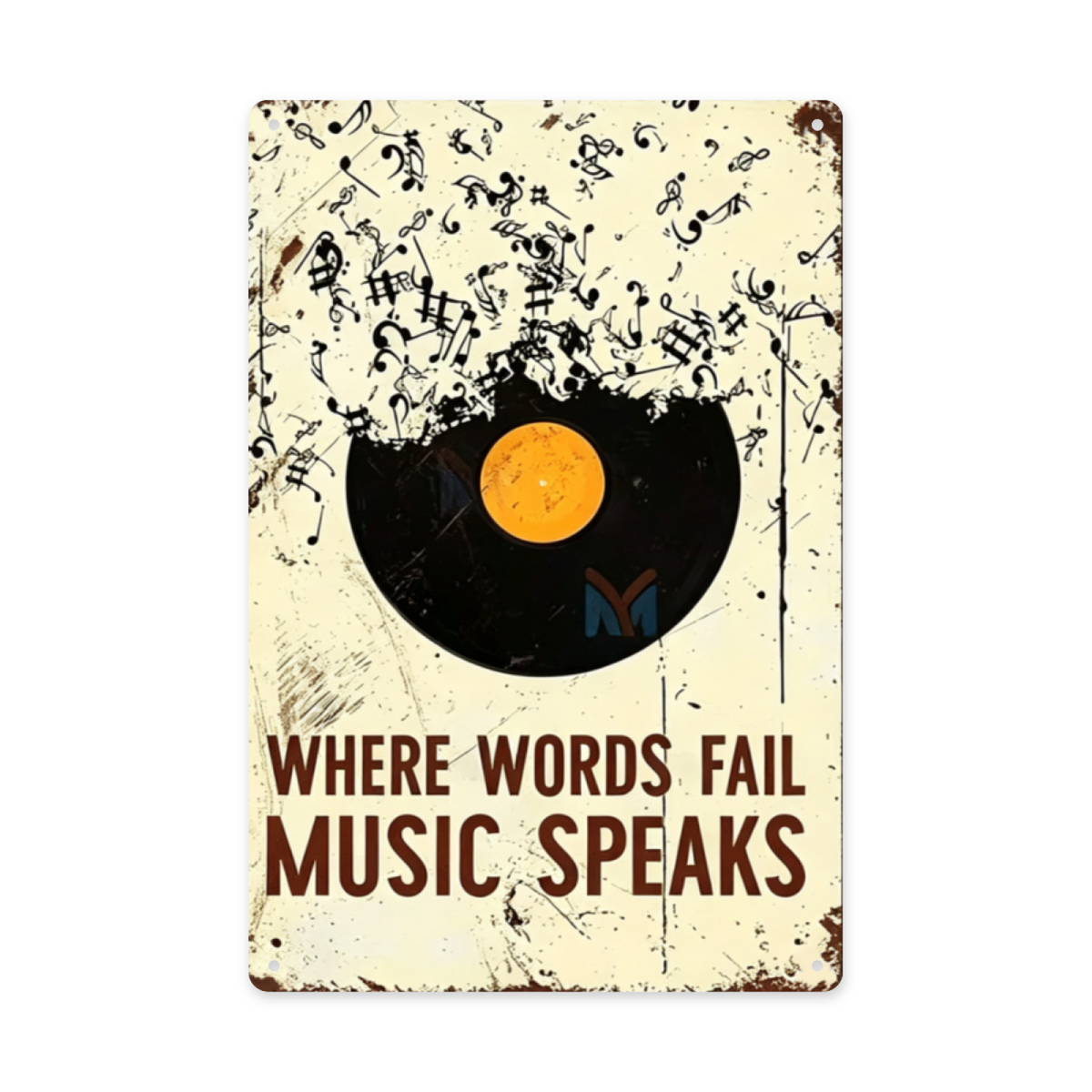 Vintage Vinyl Metal Tin Sign Where Words Fail Music Speaks Retro Music Wall Decor
