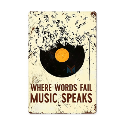 Vintage Vinyl Metal Tin Sign Where Words Fail Music Speaks Retro Music Wall Decor