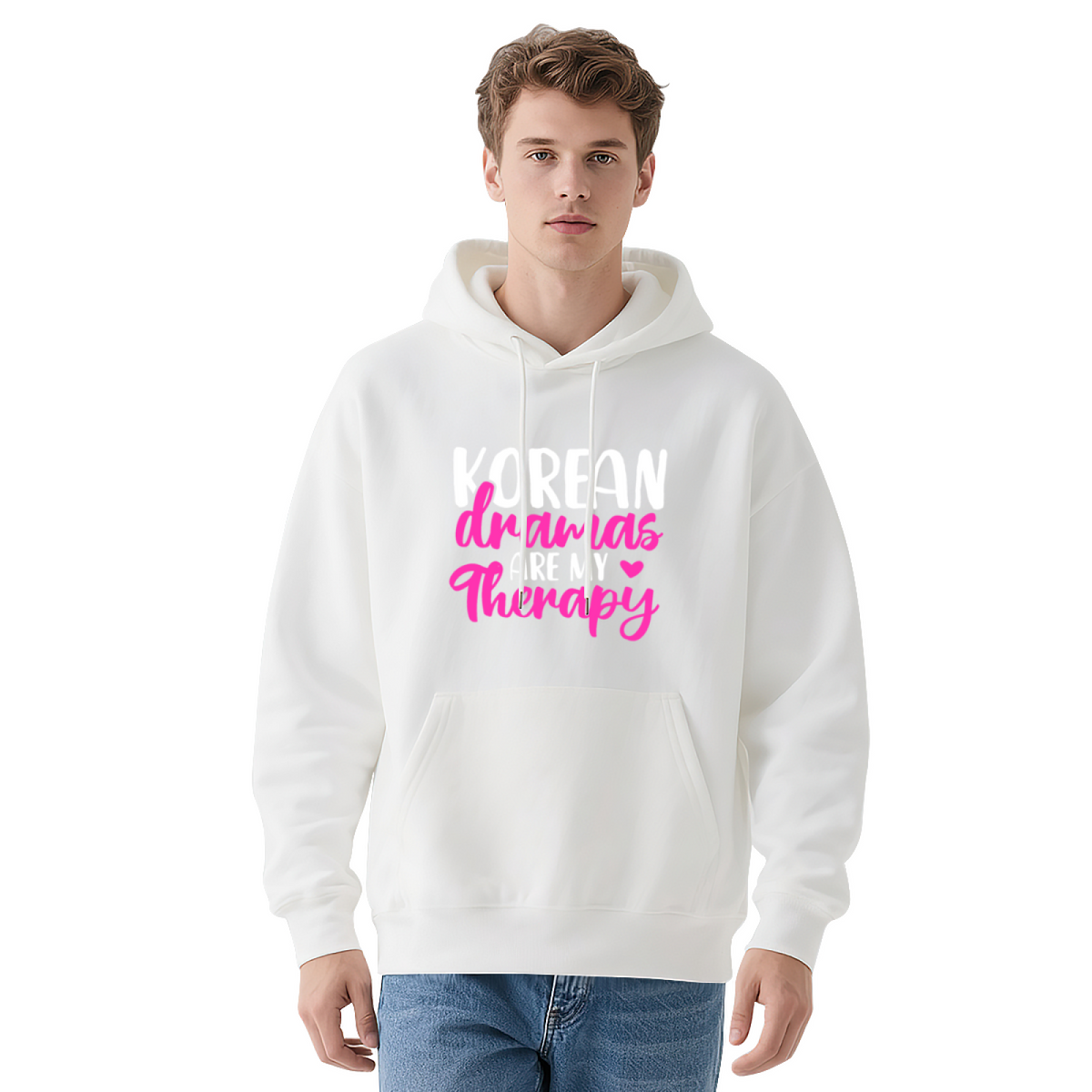 Korean Dramas Are My Therapy Pink Font Hoodie, Relaxed Comfort Sweatshirt