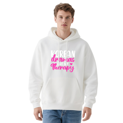 Korean Dramas Are My Therapy Pink Font Hoodie, Relaxed Comfort Sweatshirt