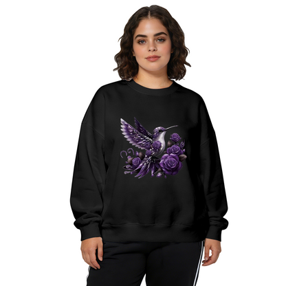 Exquisite Purple Hummingbird & Rose Art Crewneck Sweatshirt
