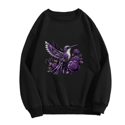 Exquisite Purple Hummingbird & Rose Art Crewneck Sweatshirt