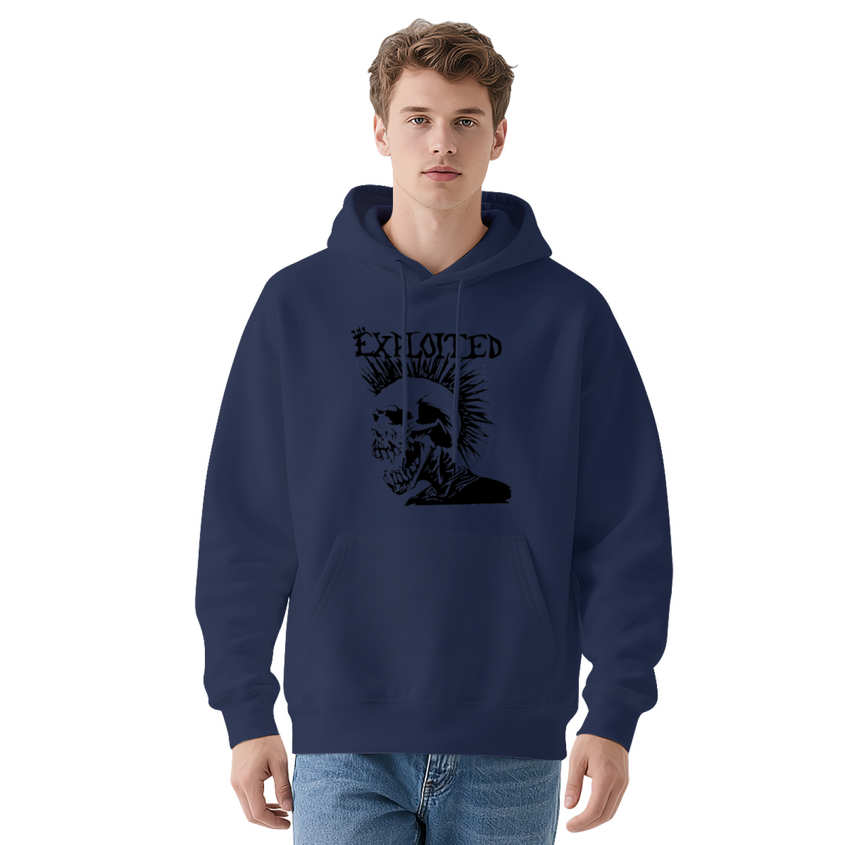 Punk Mohawk Skull White Hoodie, Men Rock Streetwear Ultra Cozy Pullover