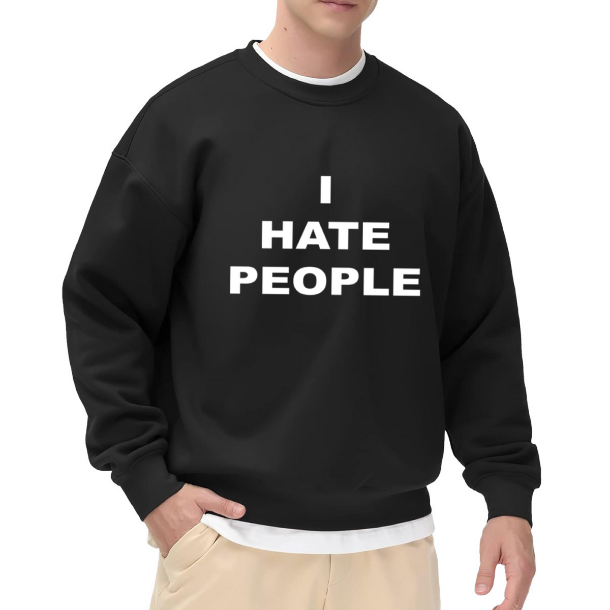 I Hate People Bold Text Crewneck Sweatshirt, Introvert Sarcastic Statement Pullover