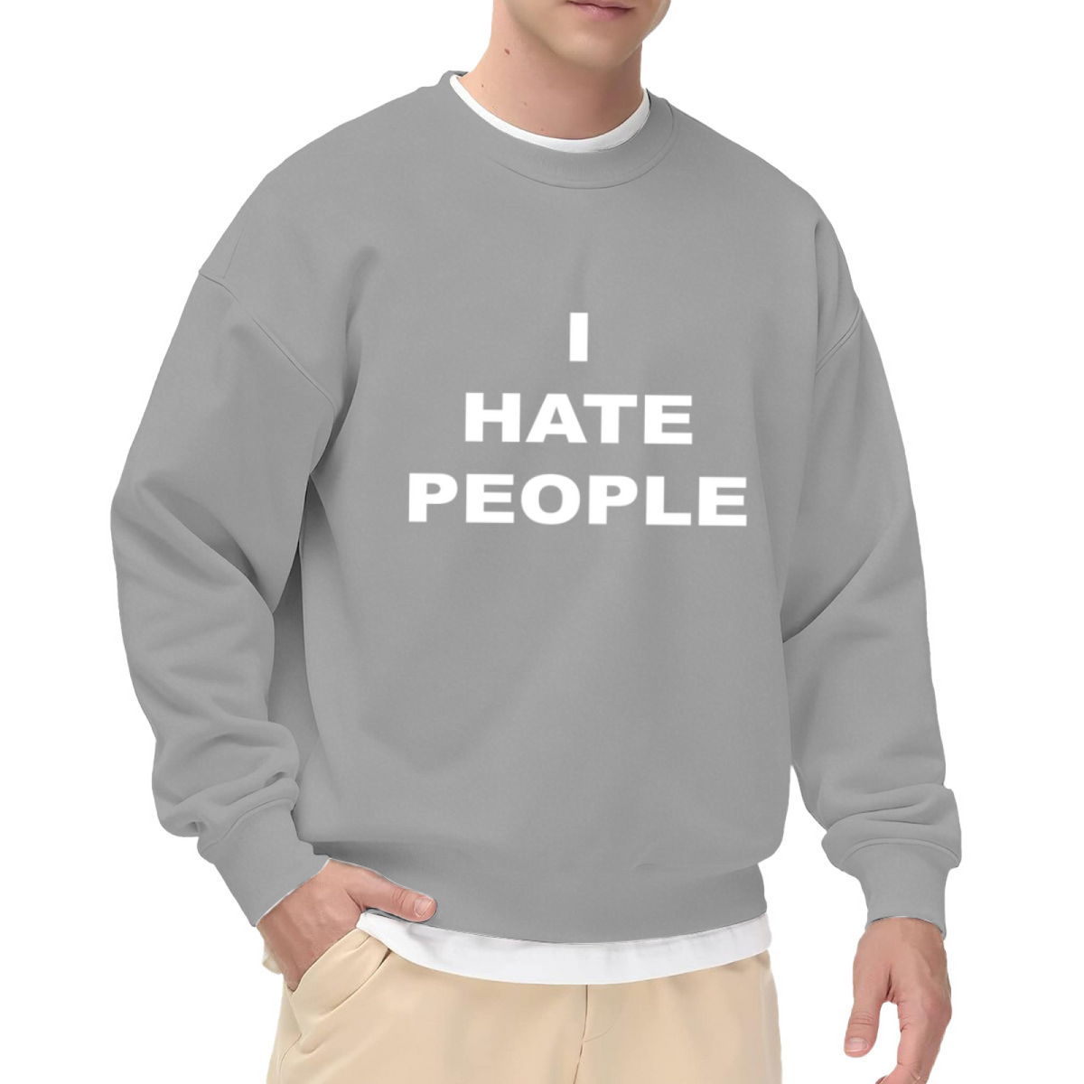 I Hate People Bold Text Crewneck Sweatshirt, Introvert Sarcastic Statement Pullover