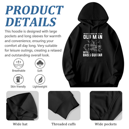 Never Underestimate An Old Man With Bass Guitar Music Lovers Comfort Hoodie, Mens