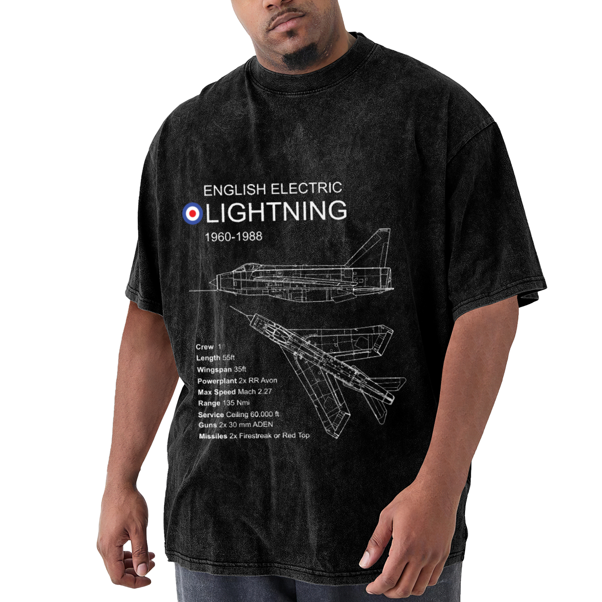 English Electric Lightning 1960-1988 Fighter Jet Blueprint Vintage Tee