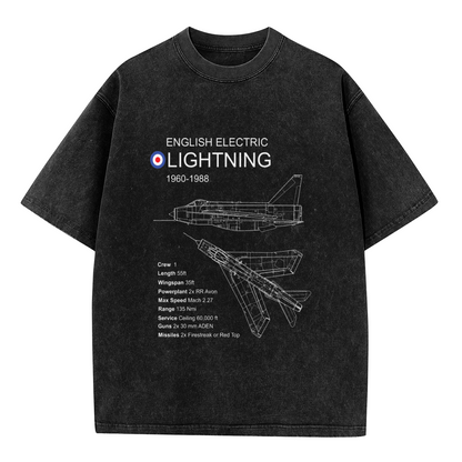 English Electric Lightning 1960-1988 Fighter Jet Blueprint Vintage Tee