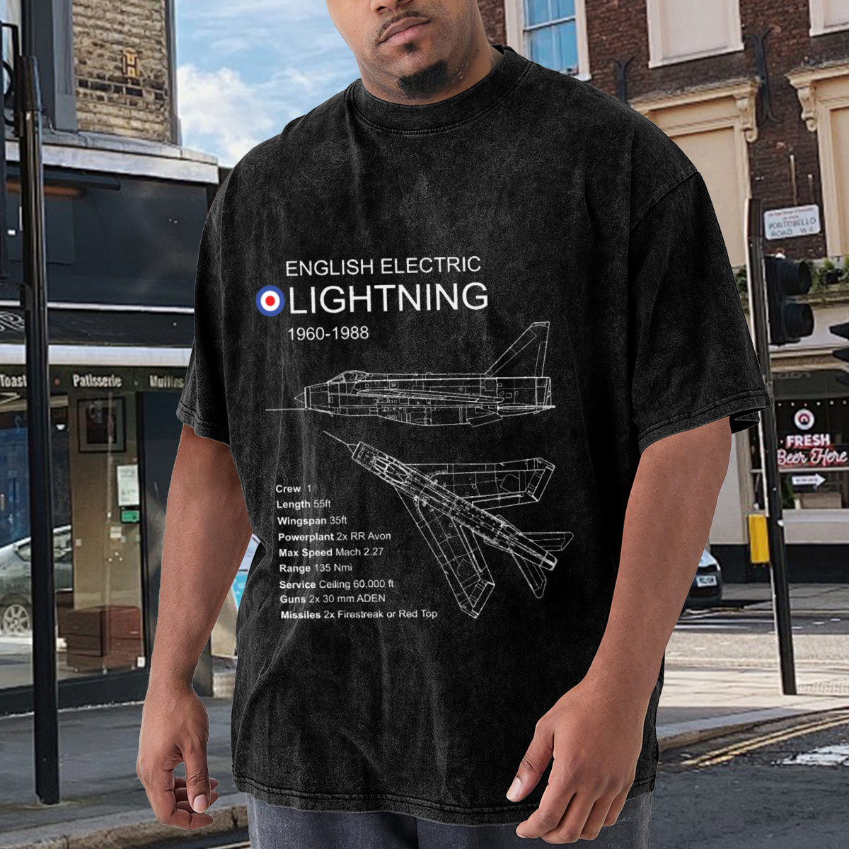English Electric Lightning 1960-1988 Fighter Jet Blueprint Vintage Tee