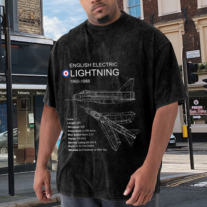 English Electric Lightning 1960-1988 Fighter Jet Blueprint Vintage Tee