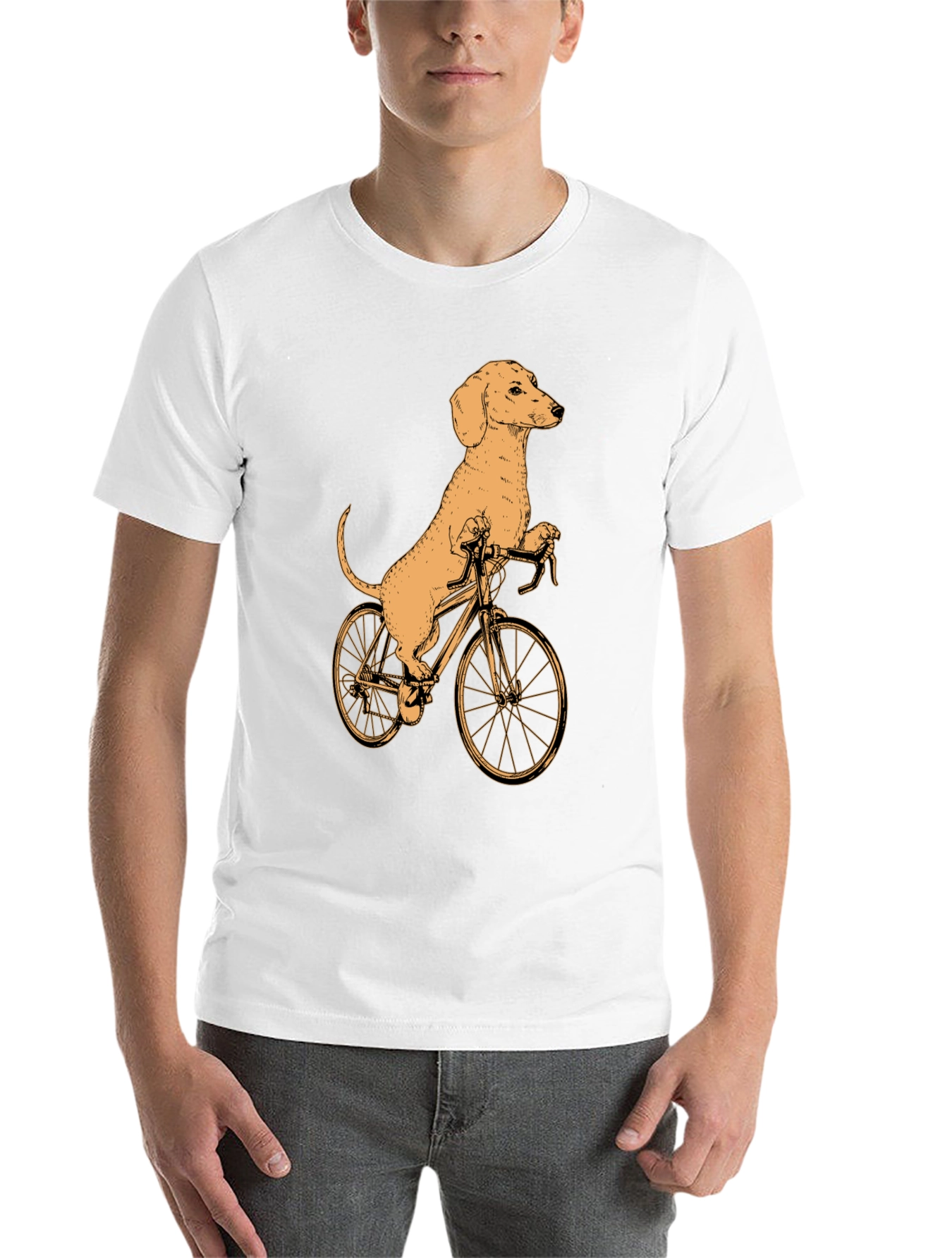 Dachshund on Bike T-Shirt - Black Cotton Tee