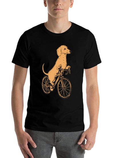 Dachshund on Bike T-Shirt - Black Cotton Tee