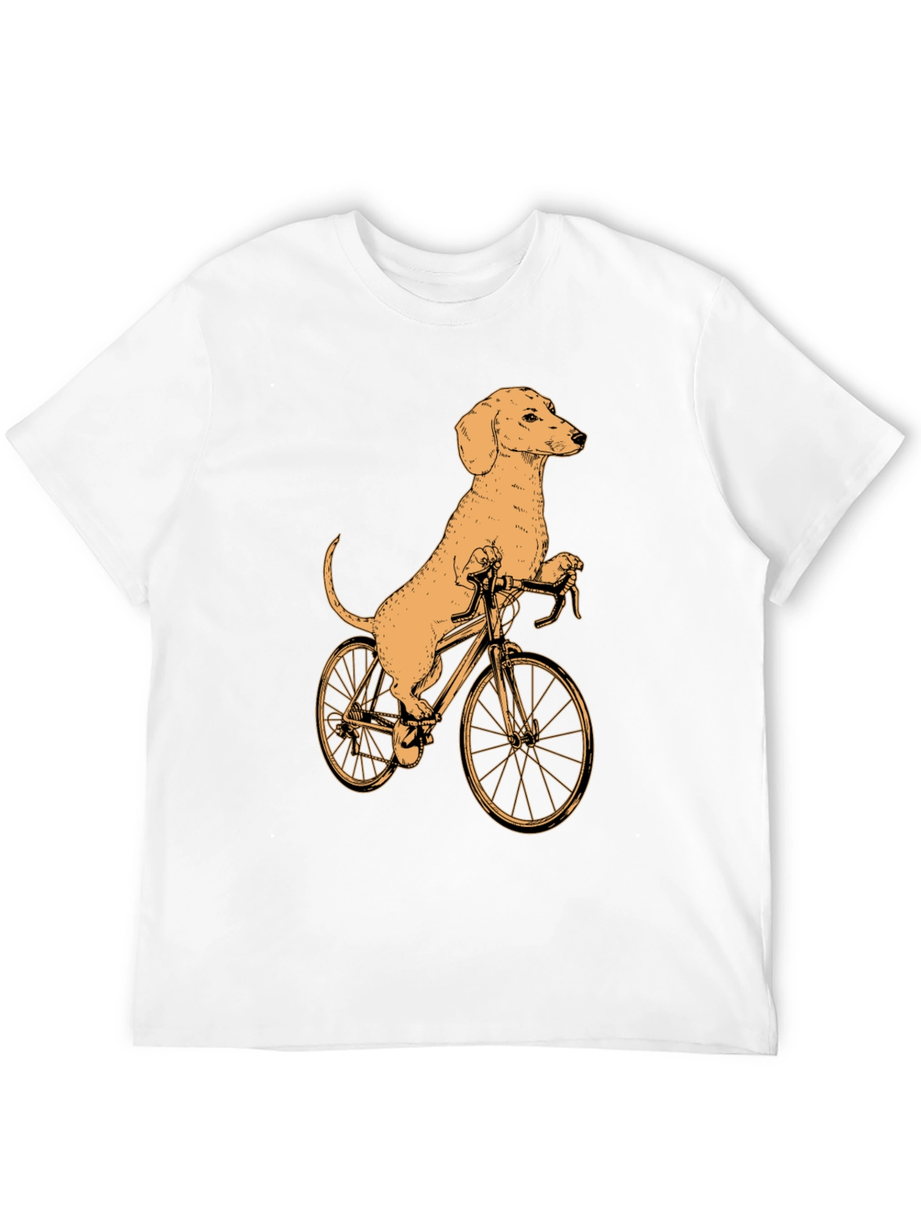 Dachshund on Bike T-Shirt - Black Cotton Tee