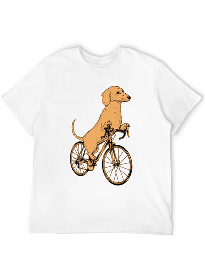 Dachshund on Bike T-Shirt - Black Cotton Tee