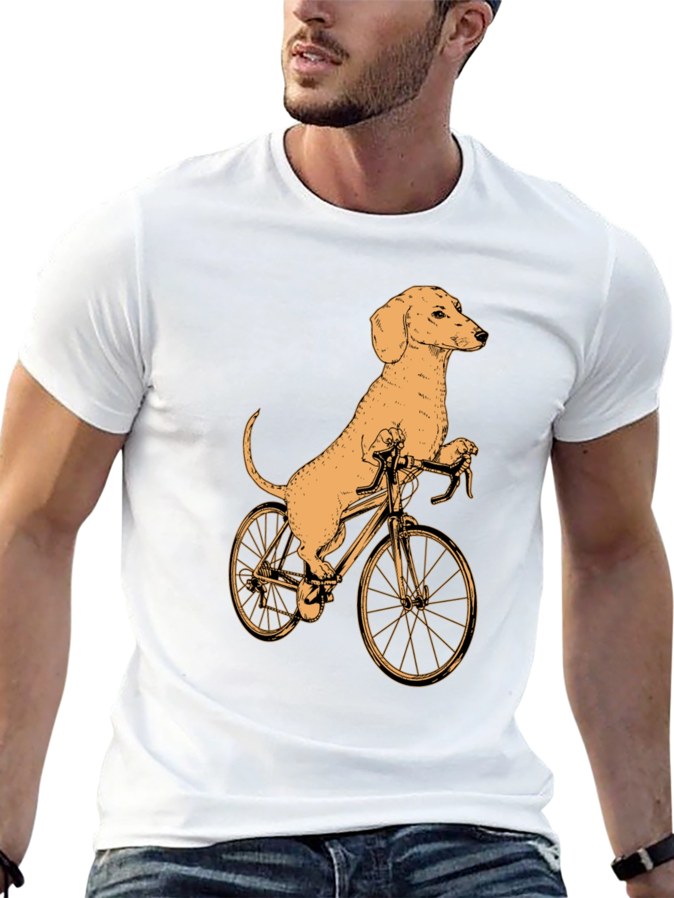 Dachshund on Bike T-Shirt - Black Cotton Tee