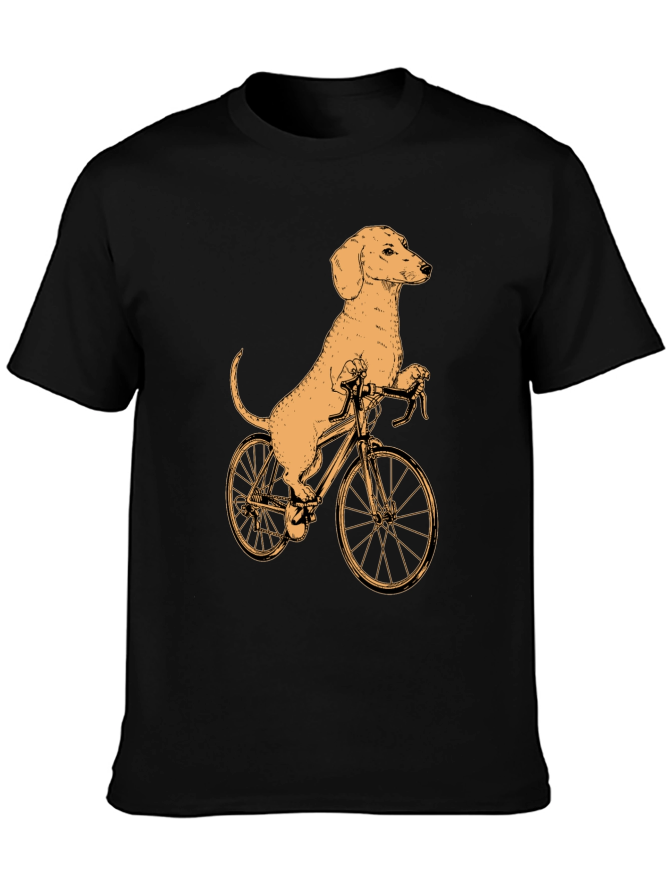 Dachshund on Bike T-Shirt - Black Cotton Tee