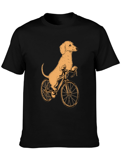 Dachshund on Bike T-Shirt - Black Cotton Tee