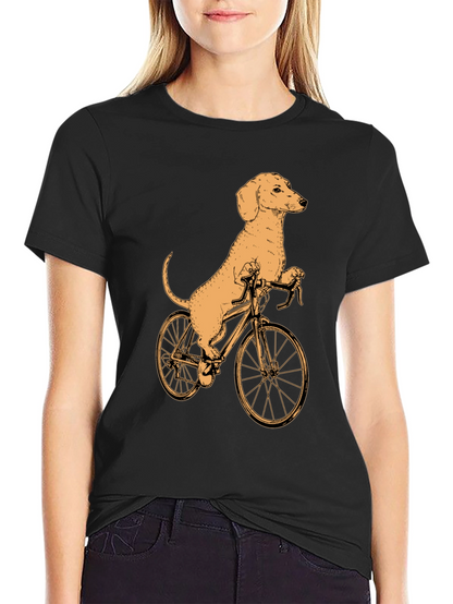 Dachshund on Bike T-Shirt - Black Cotton Tee